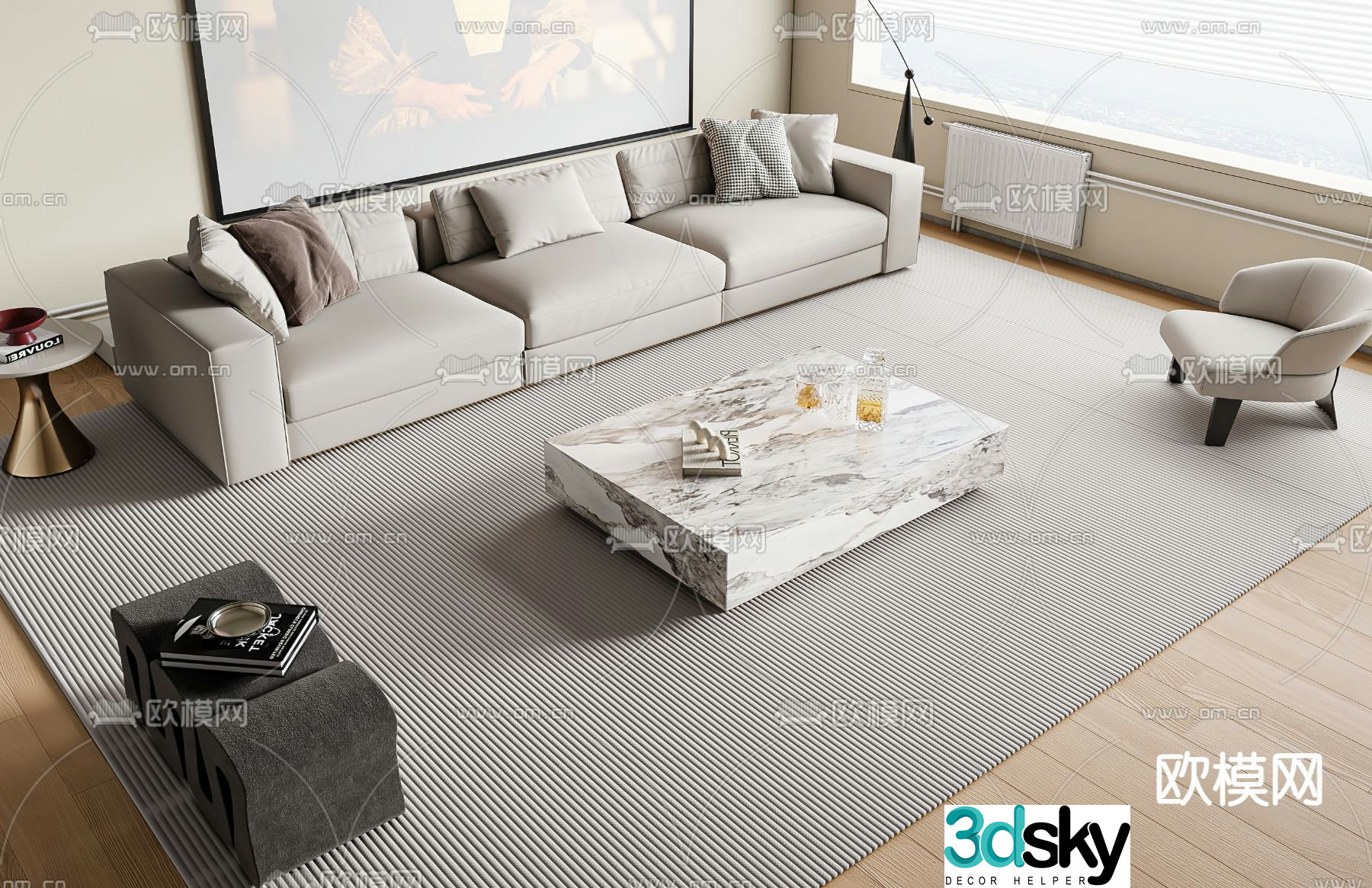 Modern three-seat sofa 3d model