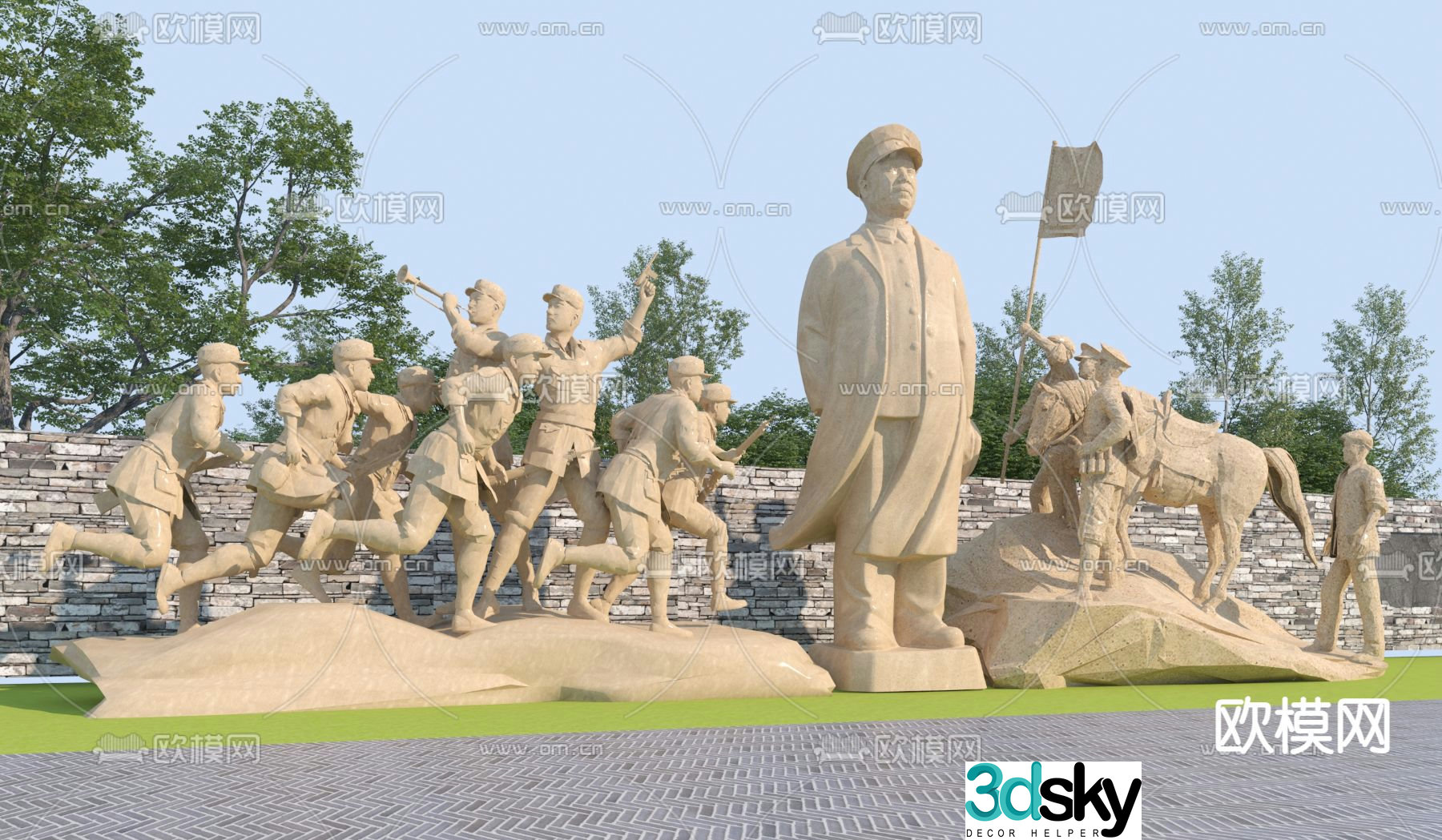 Plaster Statue Patriotic Sculpture Red Army Battle Memorial 3D Model