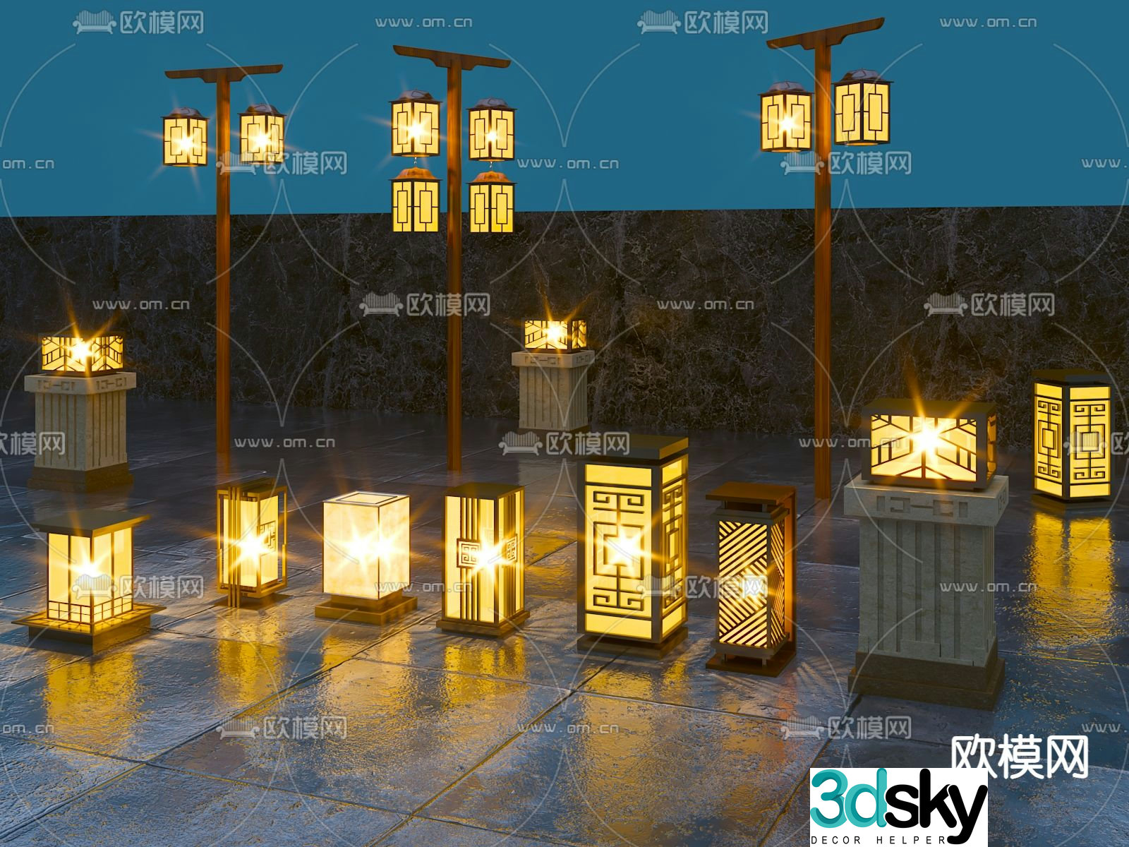 New Chinese floor lamp outdoor lamp garden lamp 3d model