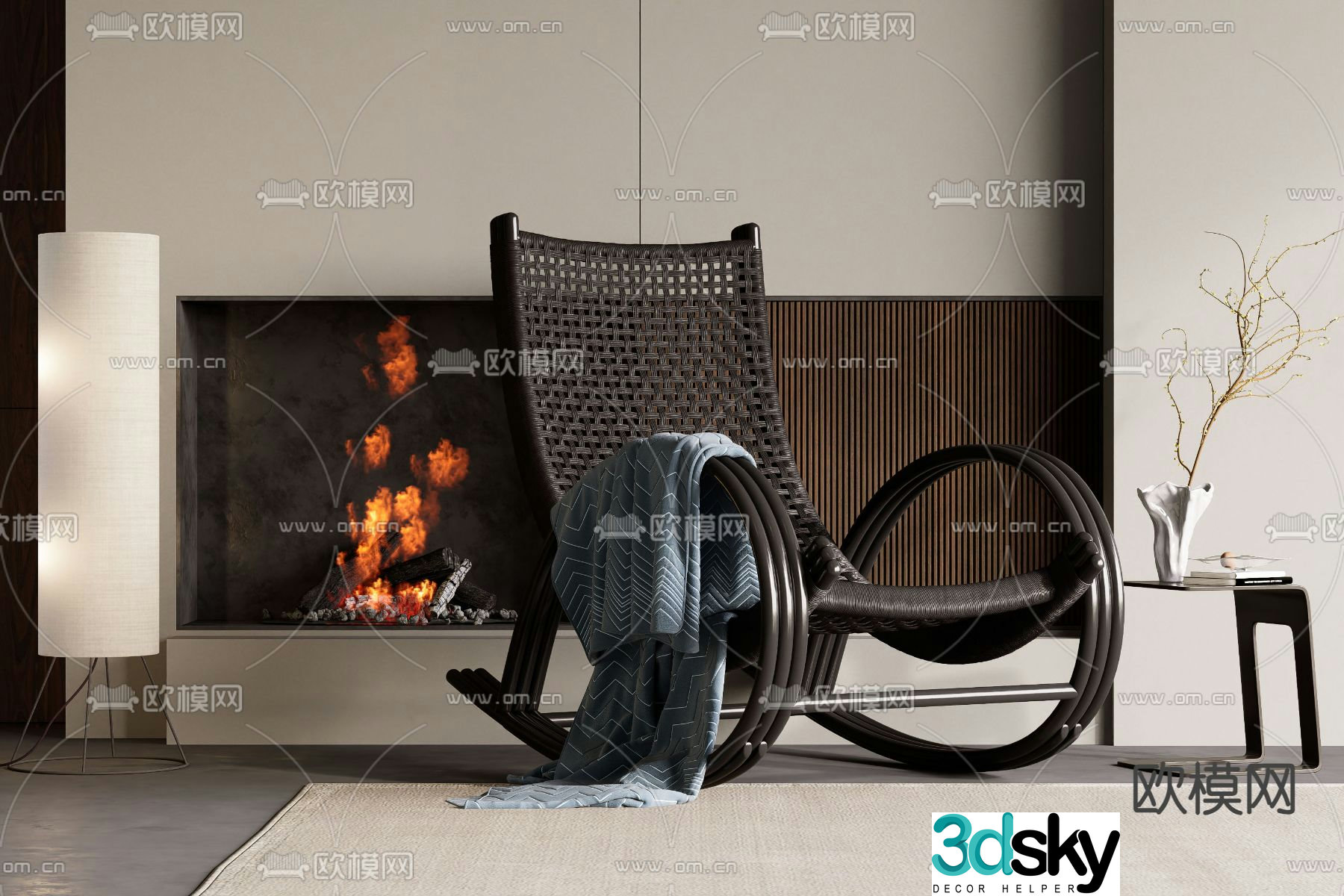 Woven lounge chair rocking chair 3d model