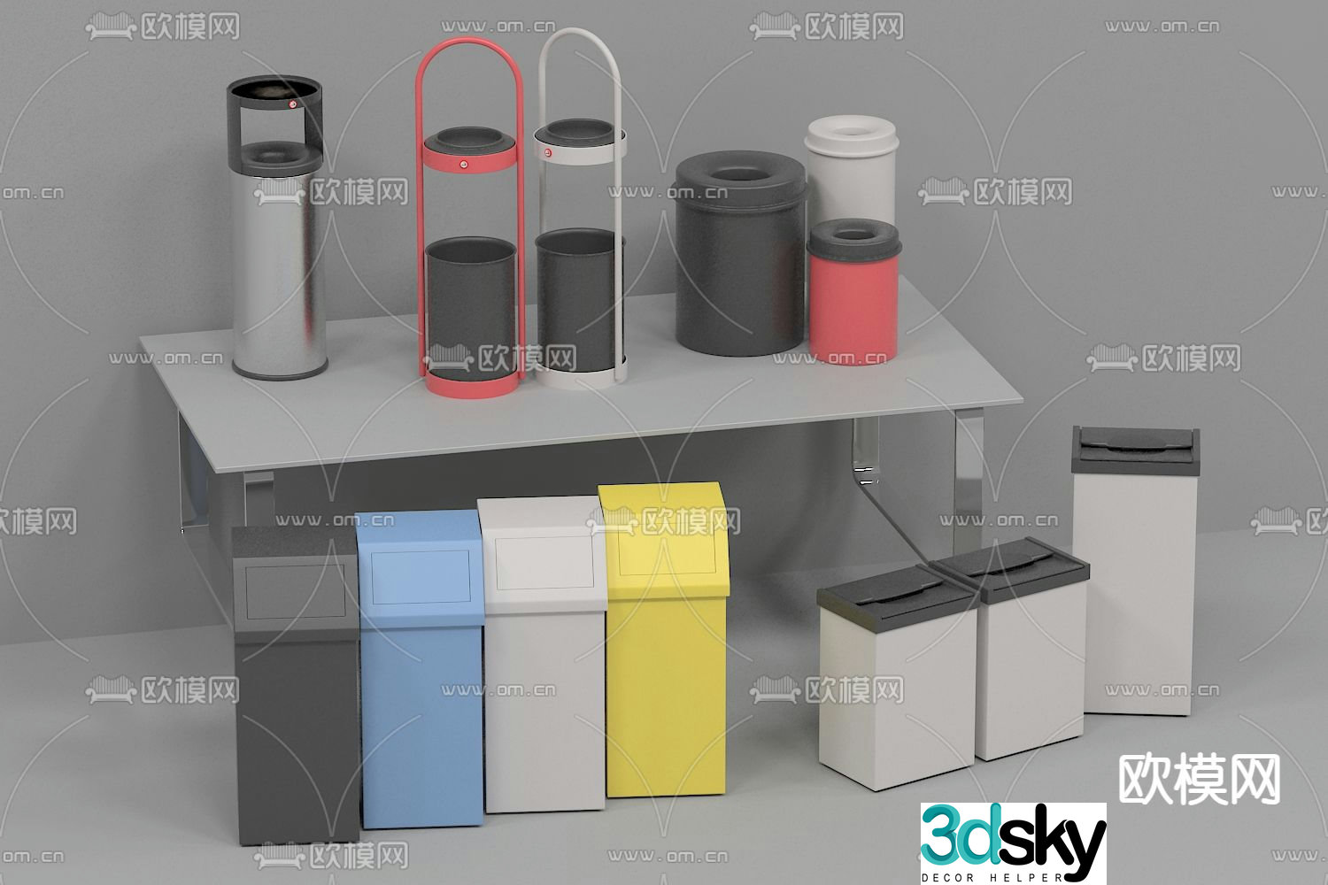 Public trash can, wastebasket, shredder 3d model