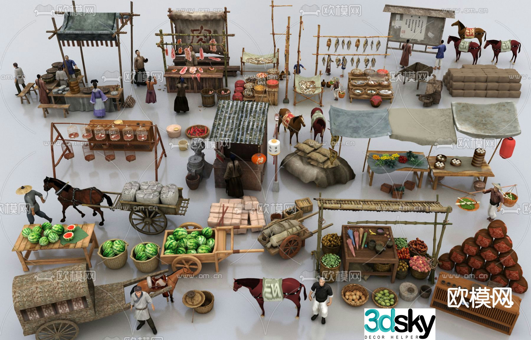 Ancient shop snack stall fruit stall 3D model