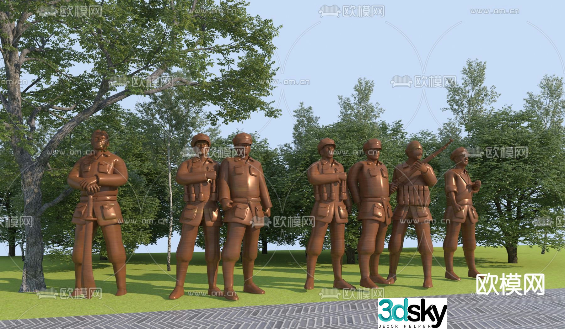 Red Army Sculpture Anti-Japanese Sculpture Bronze Statue Soldier Sculpture 3D Model