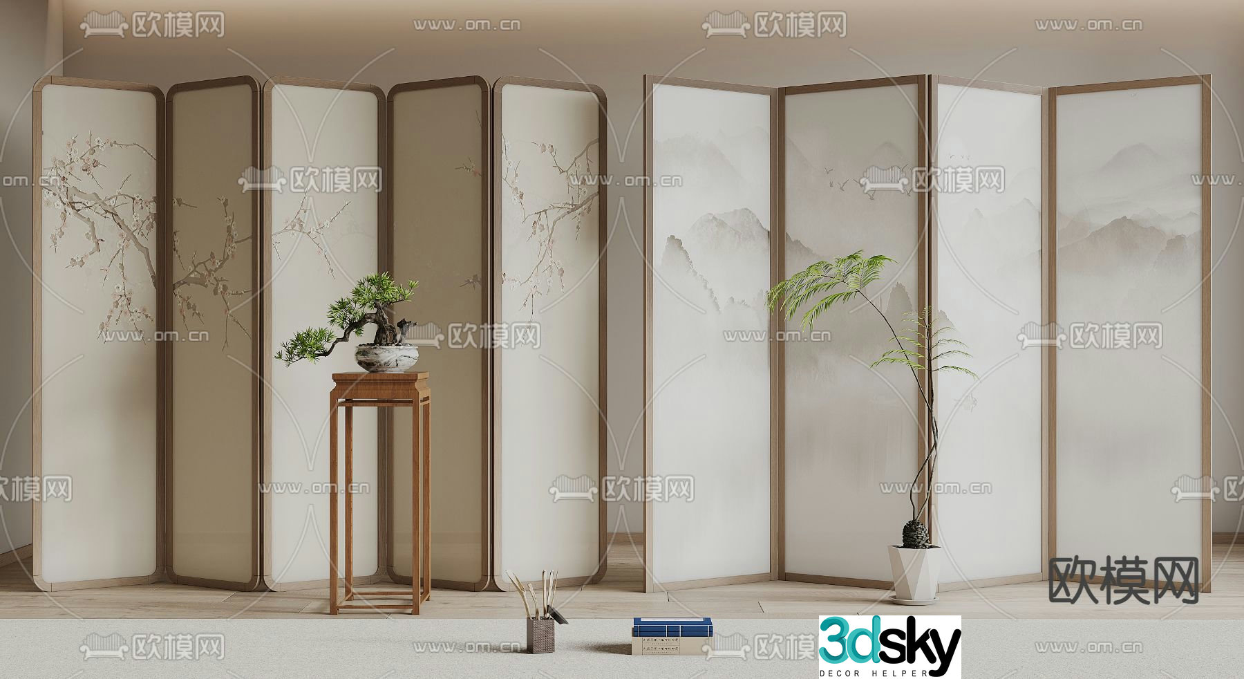 New Chinese style screen landscape screen 3D model