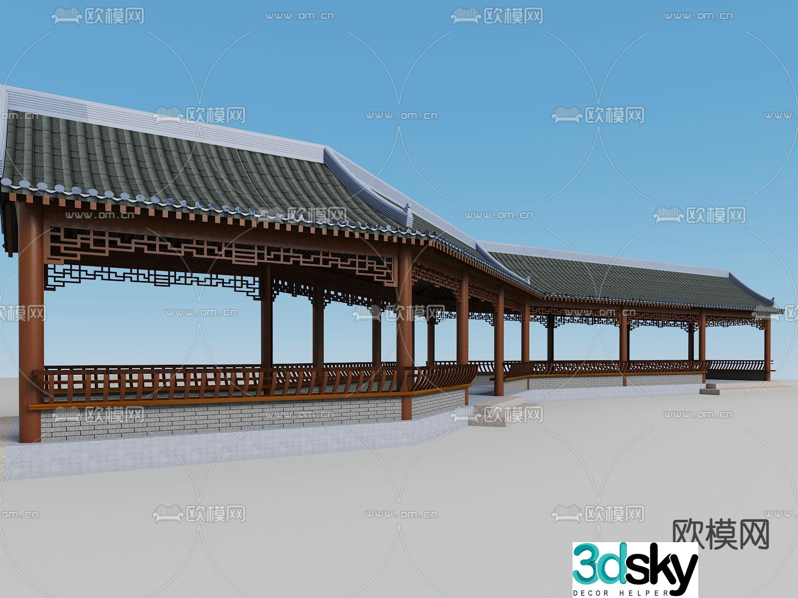 Chinese-style pavilion ancient building corridor corridor corridor 3D model