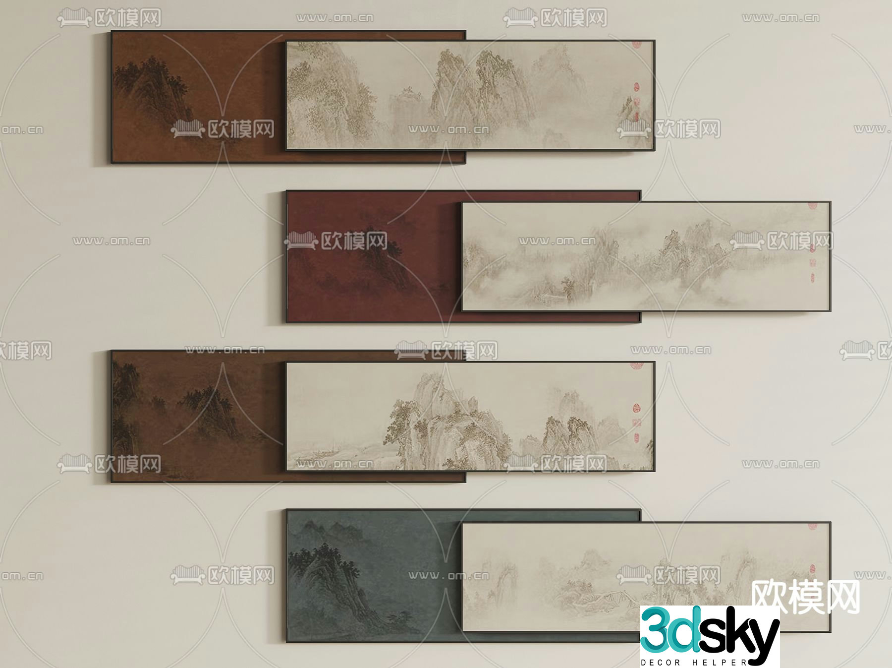New Chinese style hanging paintings decorative paintings 3D model