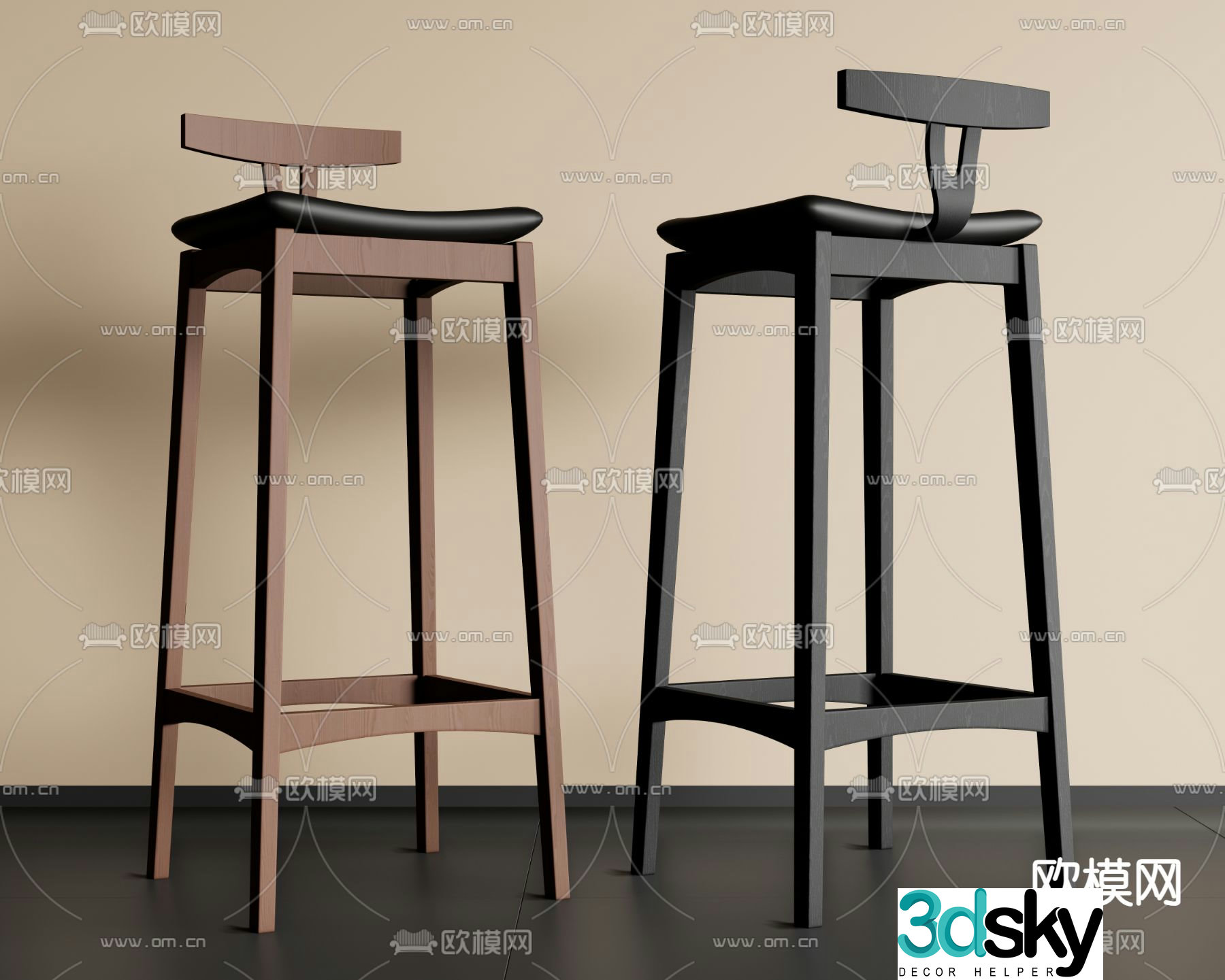 Medieval style bar chair bar stool high stool 3D model