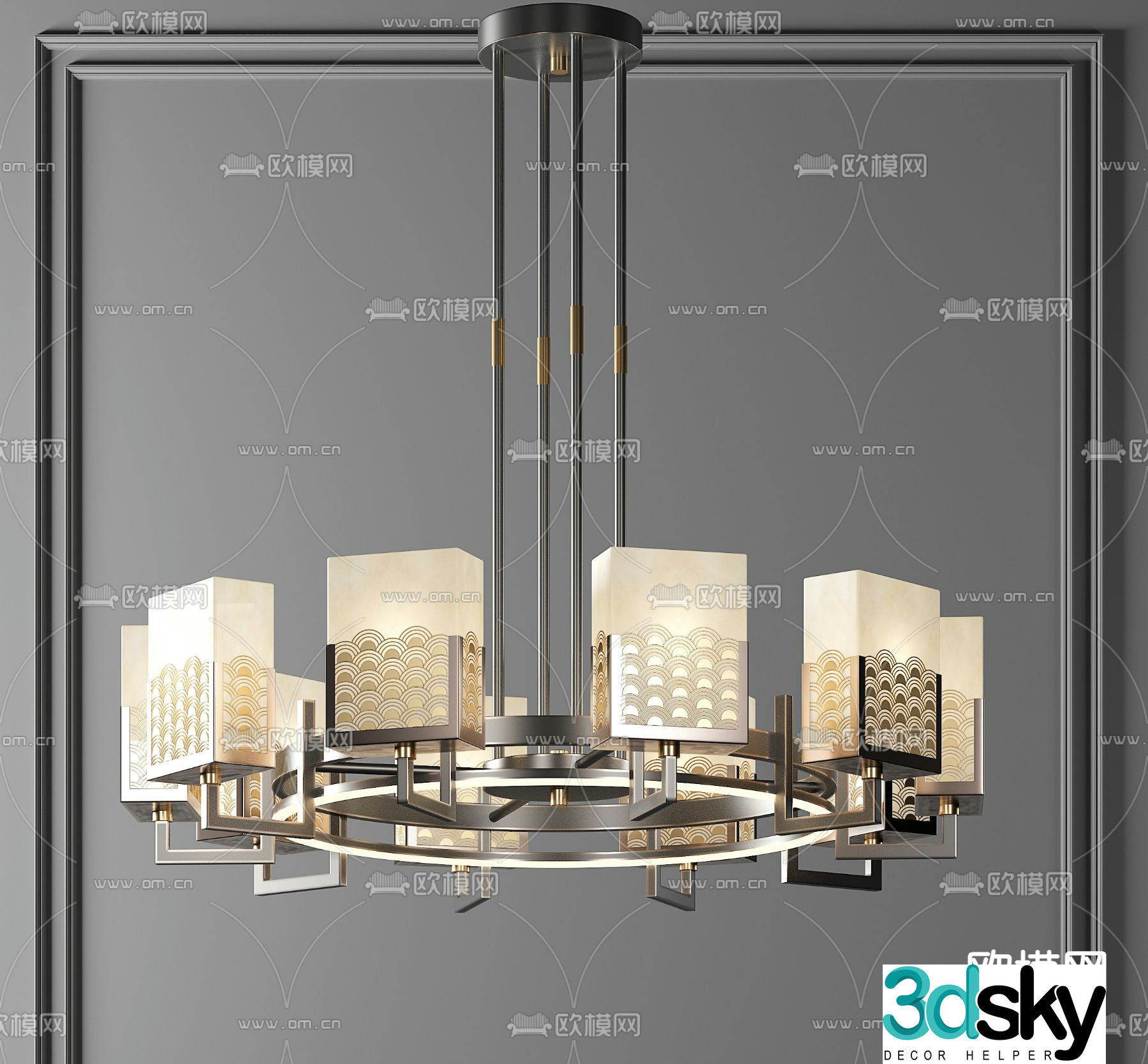 New Chinese style chandelier hall chandelier 3d model