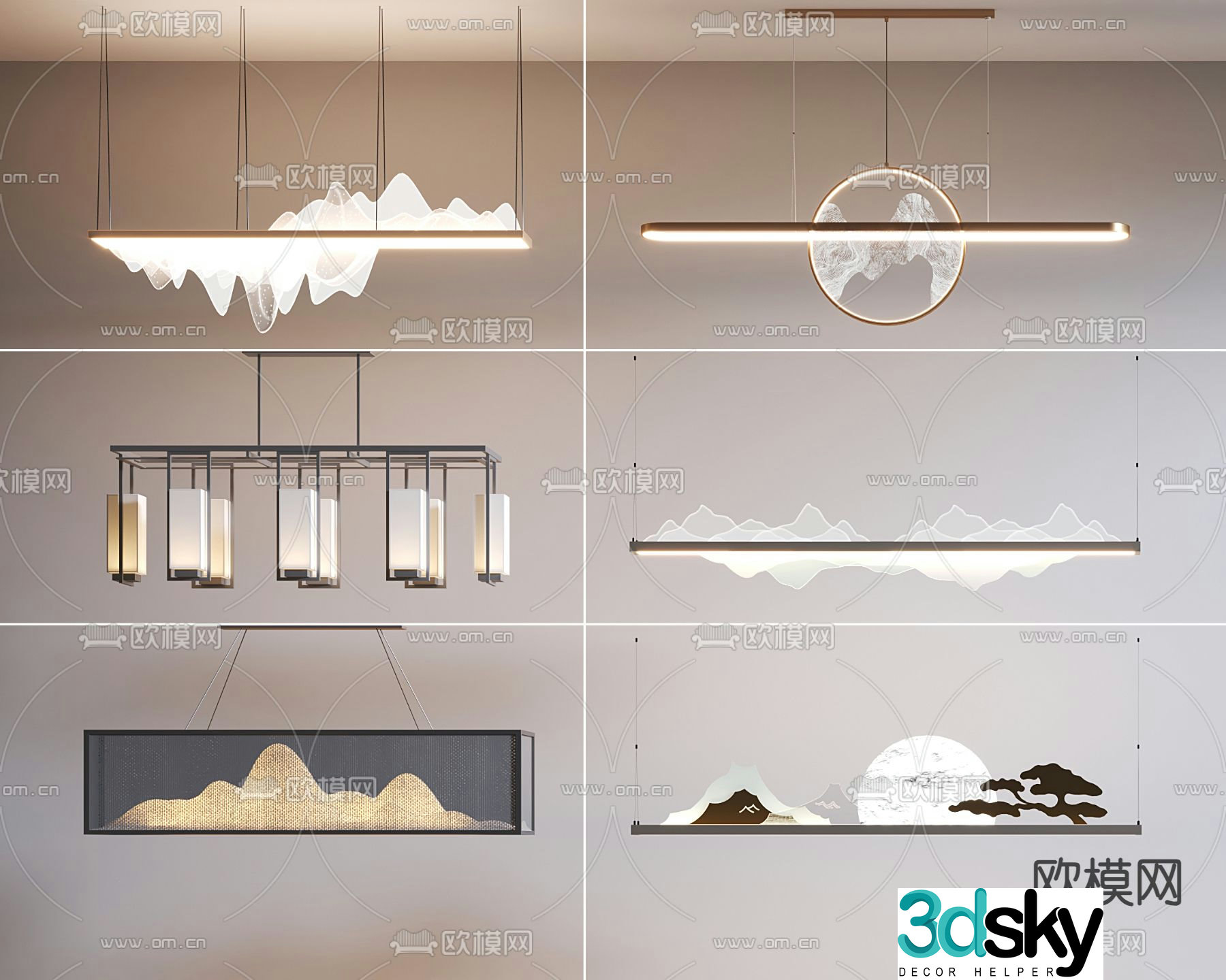 New Chinese style chandelier mountain chandelier 3d model
