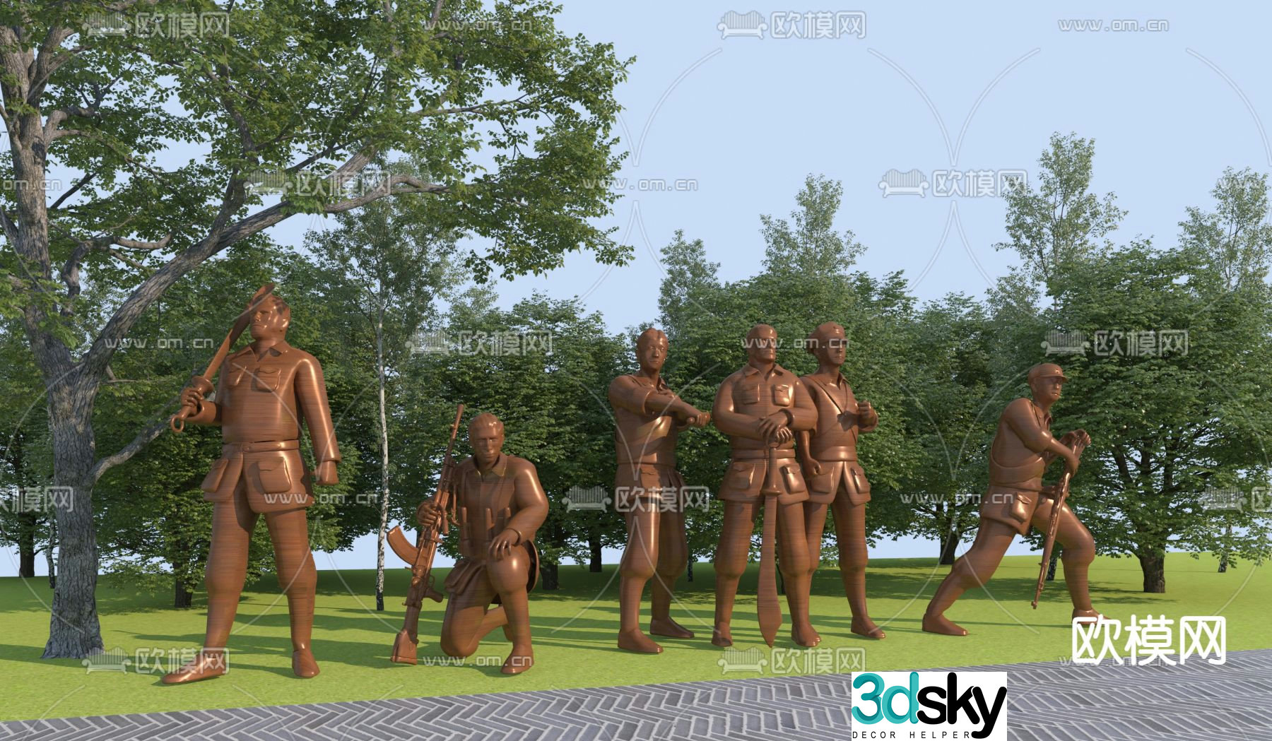 Red Army Sculpture Anti-Japanese Sculpture Bronze Statue Soldier Sculpture 3D Model