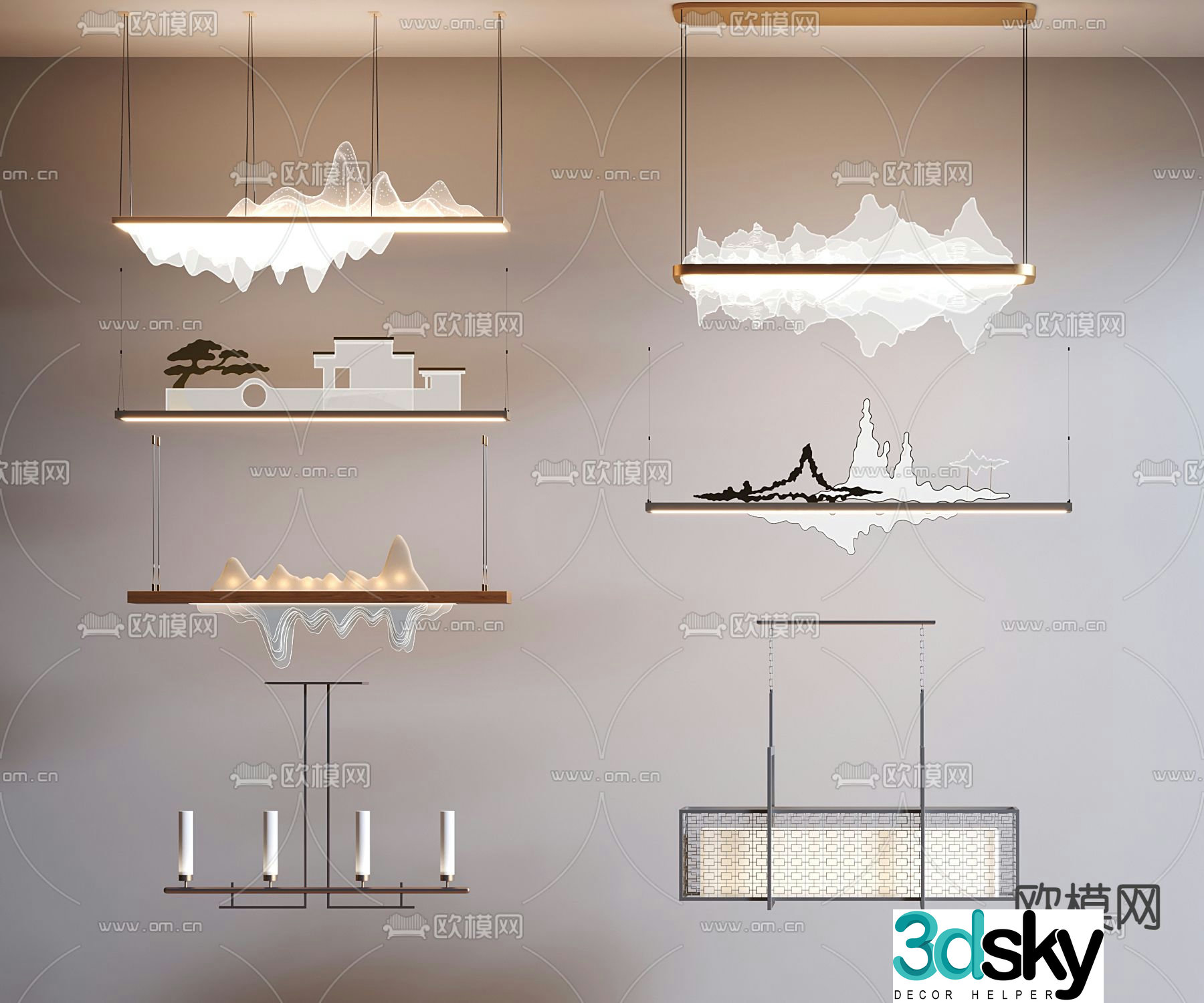 New Chinese style chandelier mountain chandelier 3d model