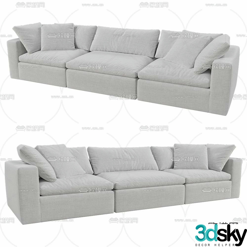 Modern three-person sofa upholstered sofa 3d model