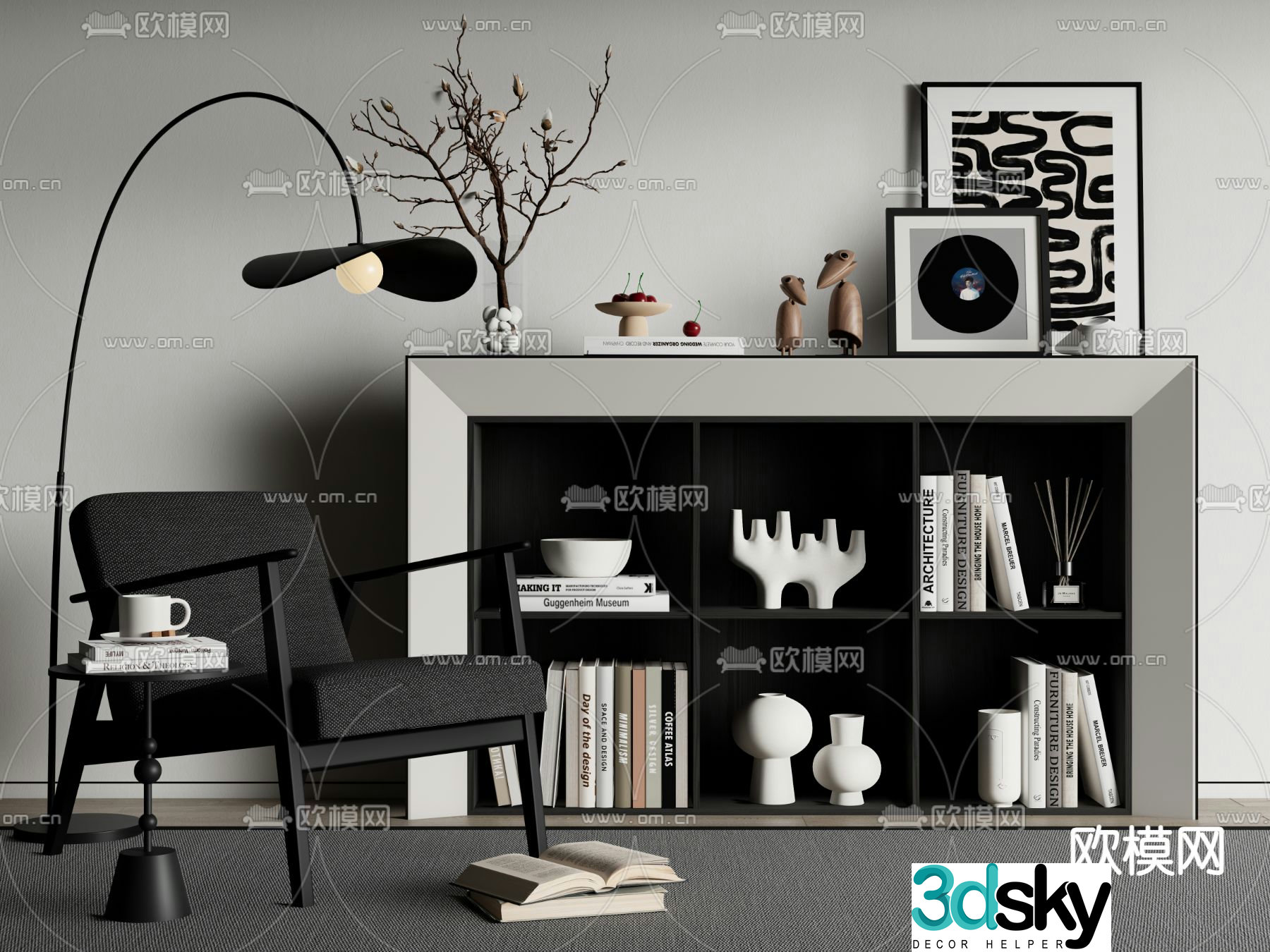 Bookcase low cabinet display cabinet 3d model