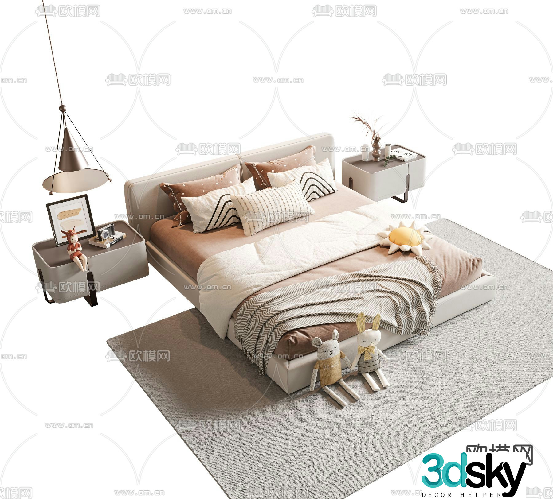 Modern double bed children’s bed 3d model