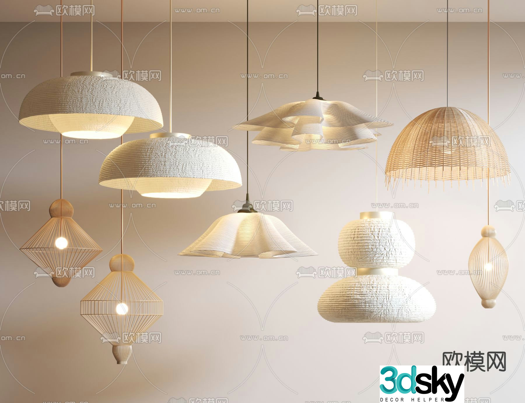 Wabi-sabi chandelier restaurant chandelier 3d model