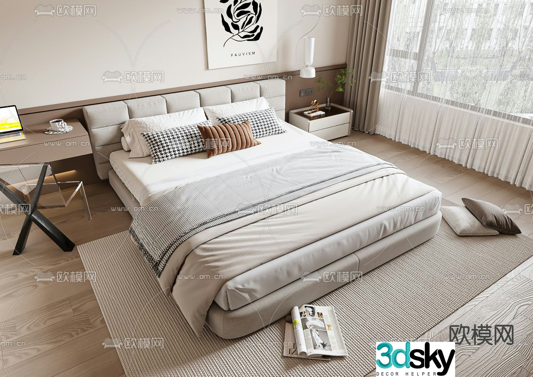 Modern double bed 3d model