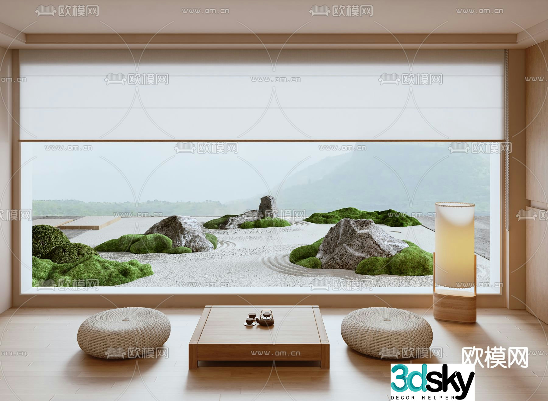 Japanese dry landscape tatami tea table 3d model