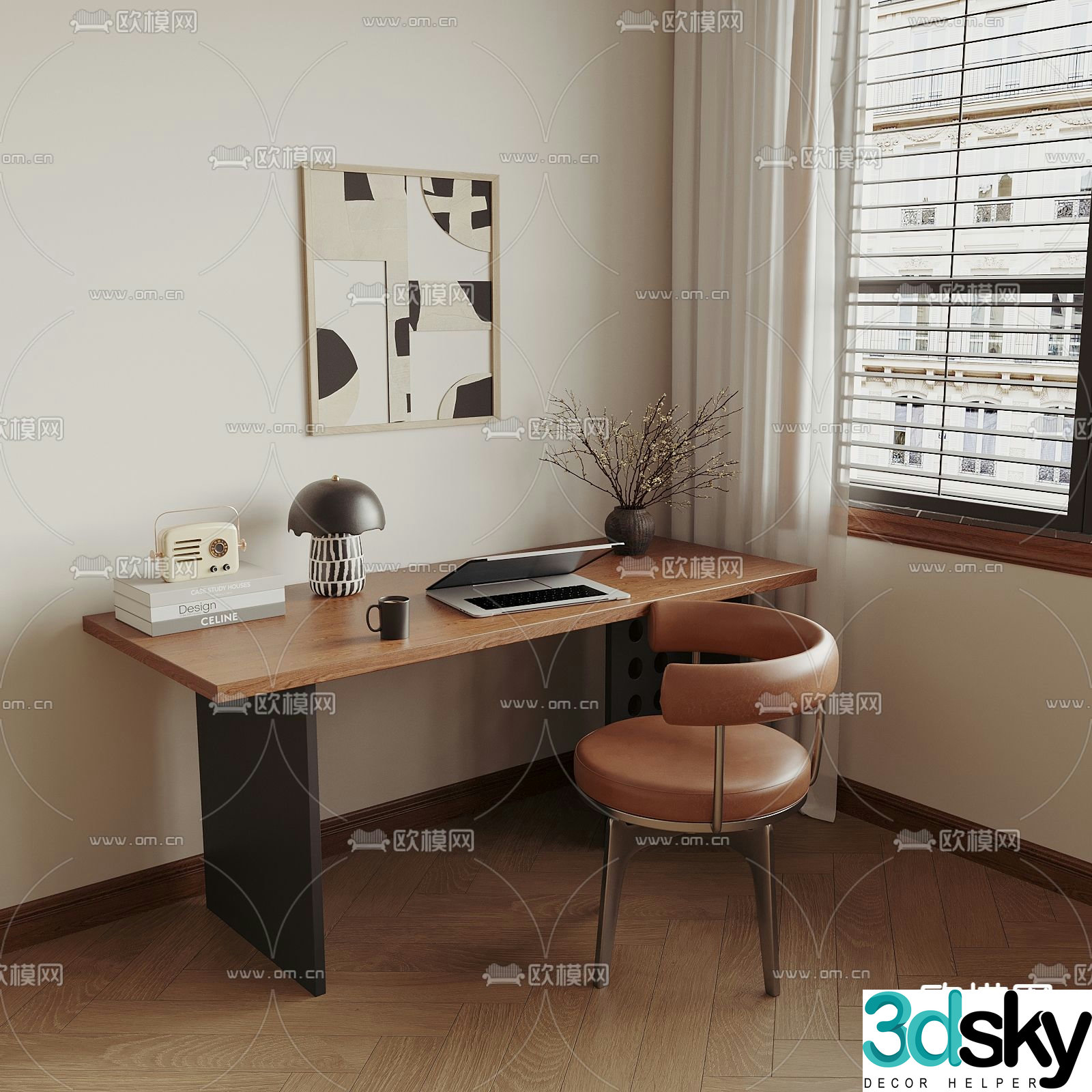 Medieval style desk and chair 3d model
