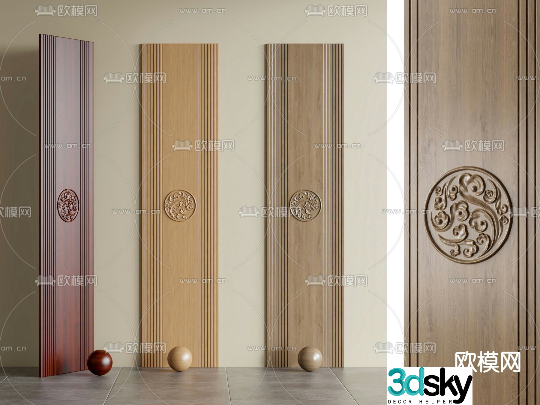 Pattern carved wainscoting solid wood wainscoting 3d model
