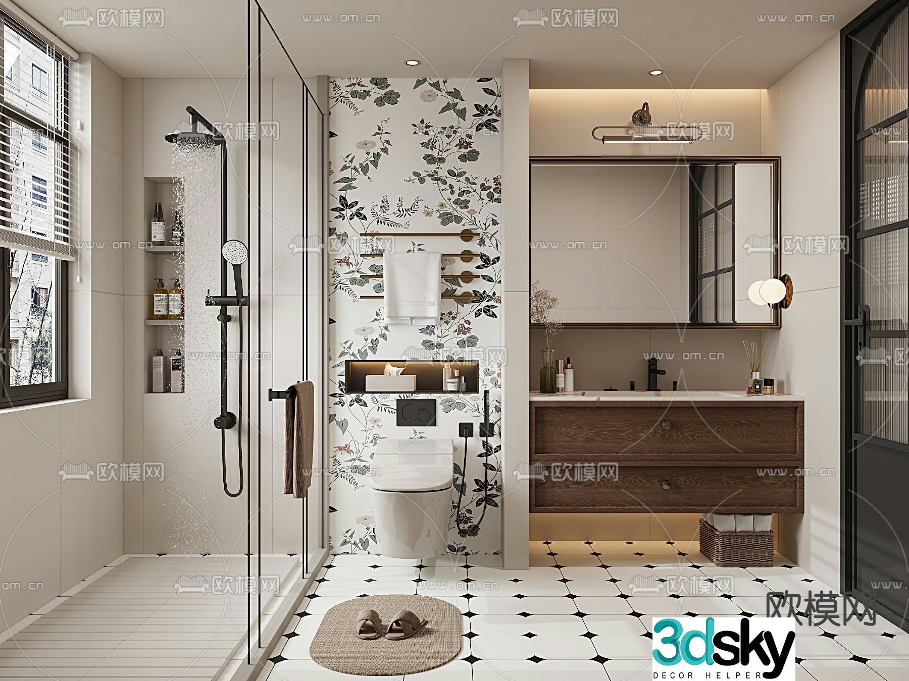 Middle style bathroom bathroom toilet 3d model