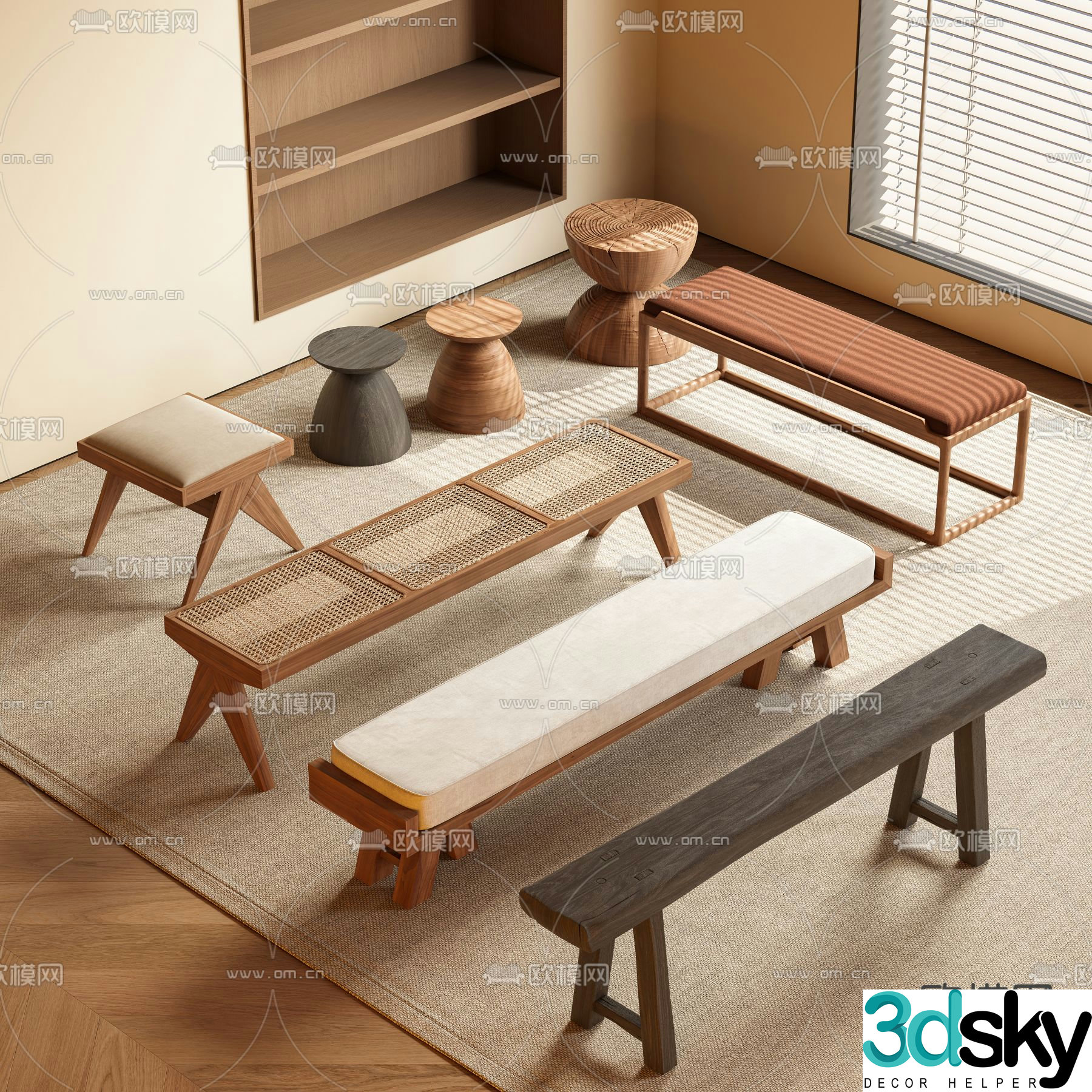 Wabi Sabi Shoe Changing Stool Long Stool Round Stool 3D Model
