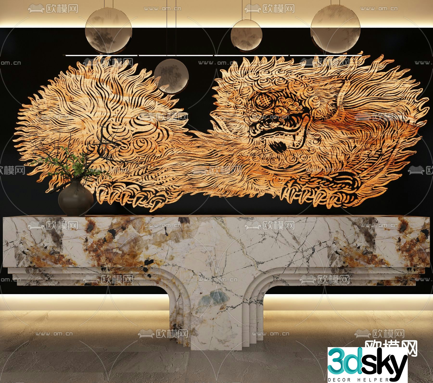 Hotel front desk reception desk 3d model