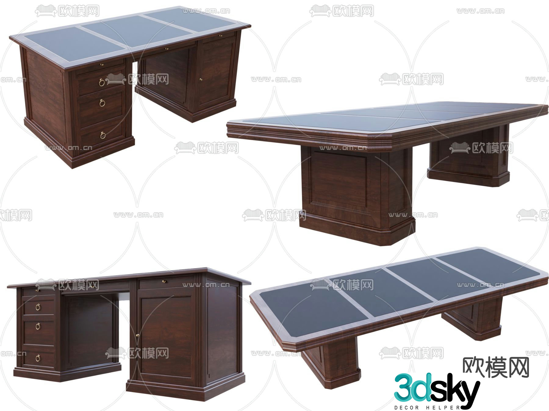 Desk table conference table combination 3d model
