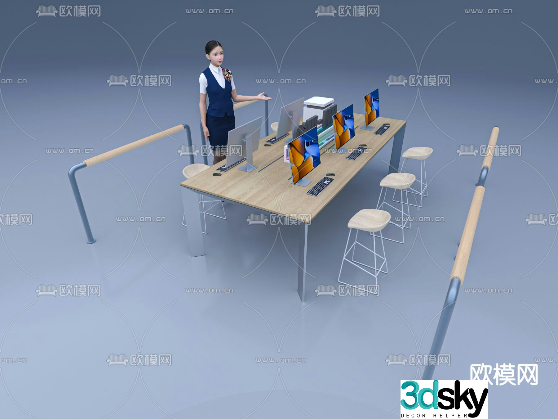 Card space desk computer 3d model