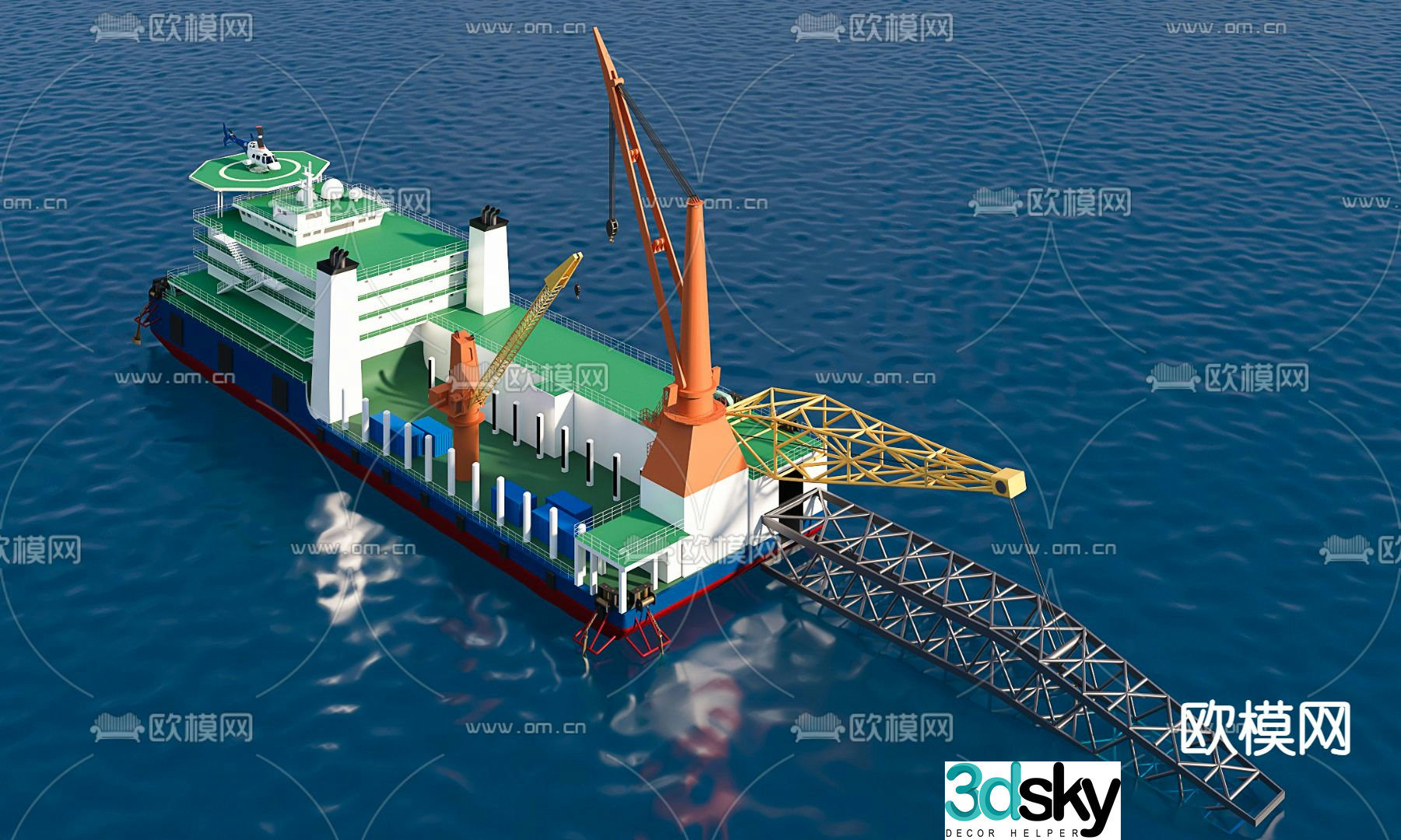 Offshore work ship scientific research ship 3d model