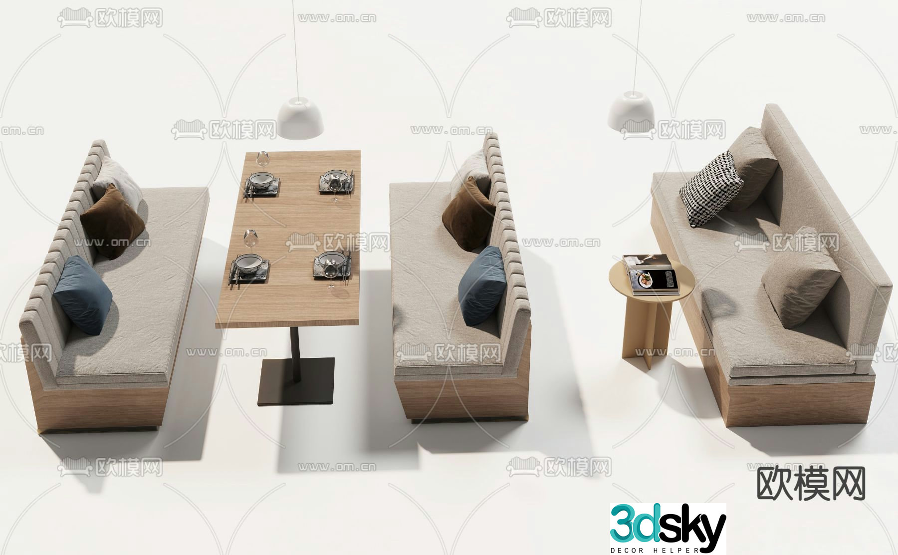 Restaurant sofa booth 3D model