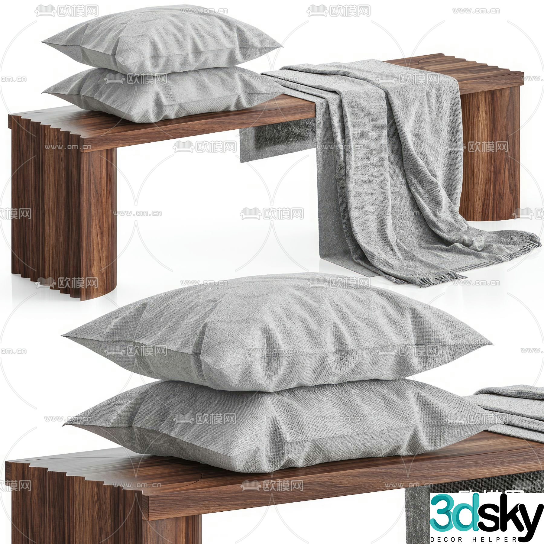 Modern wooden stool bench casual stool 3d model