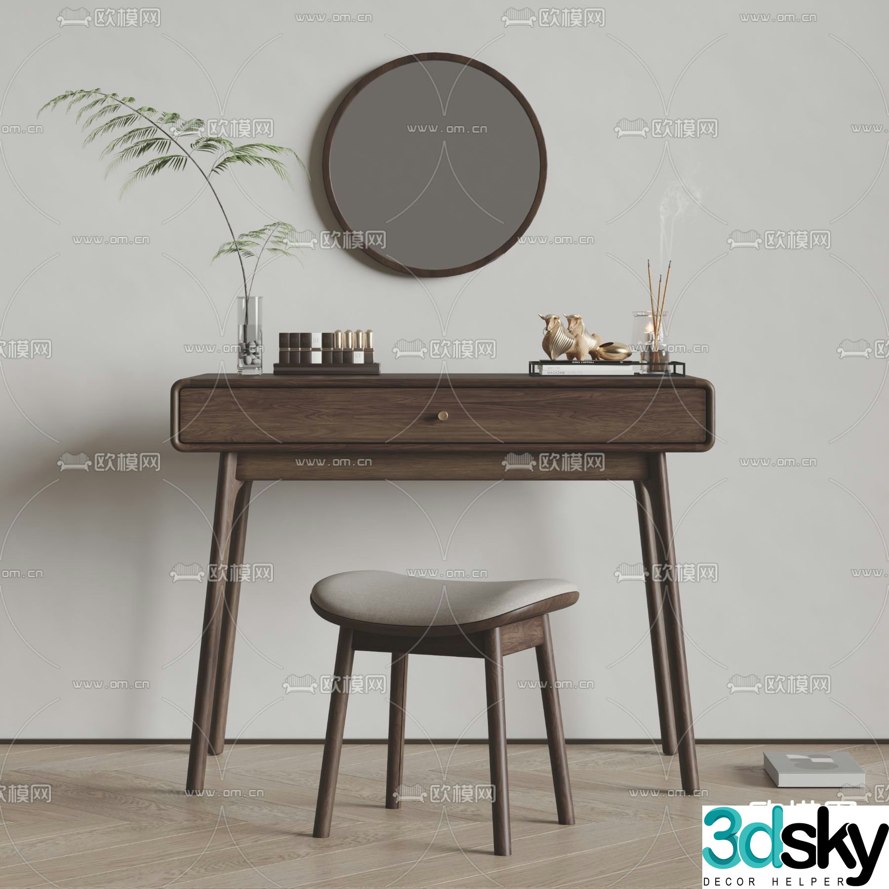 Turri solid wood dressing table makeup table 3d model