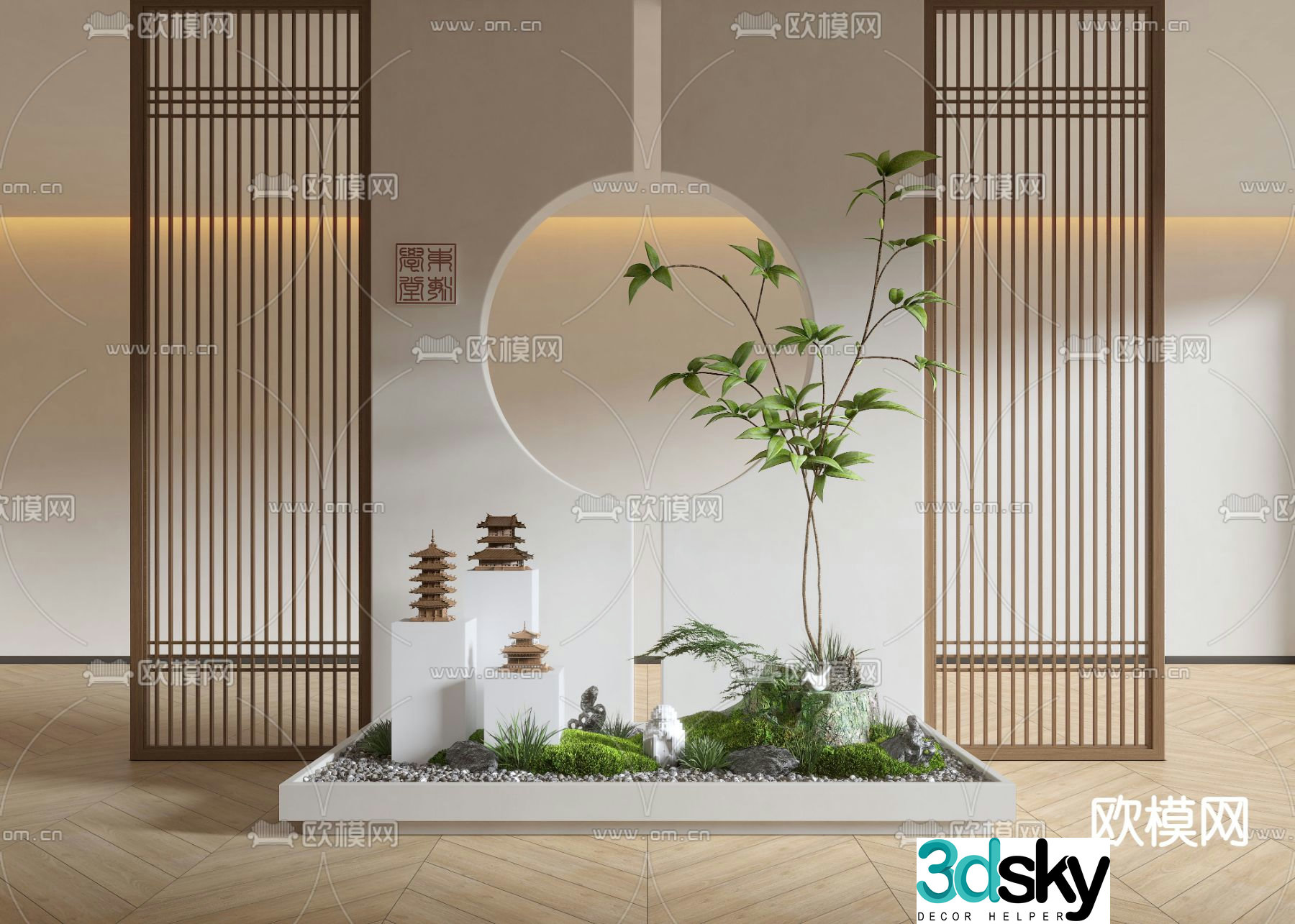 New Chinese style indoor landscaping landscape sketch 3D model