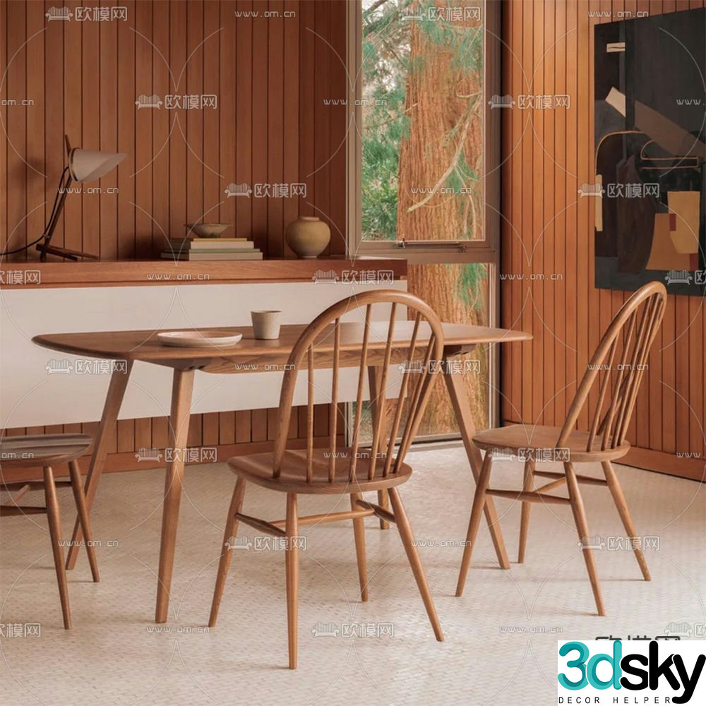 L.Ercolani solid wood chair dining chair 3d model