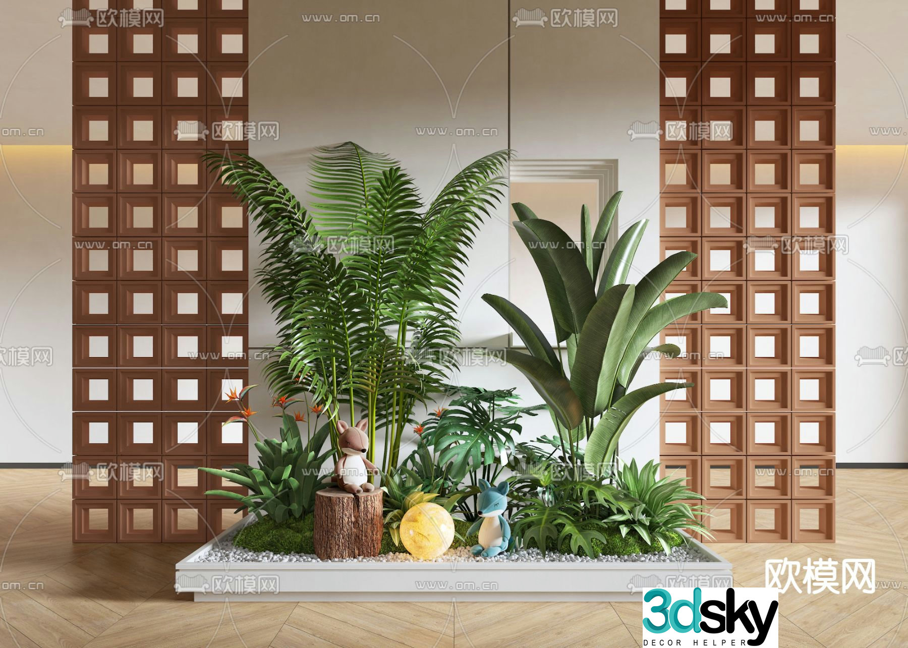 Indoor landscape plant landscaping cement brick 3d model