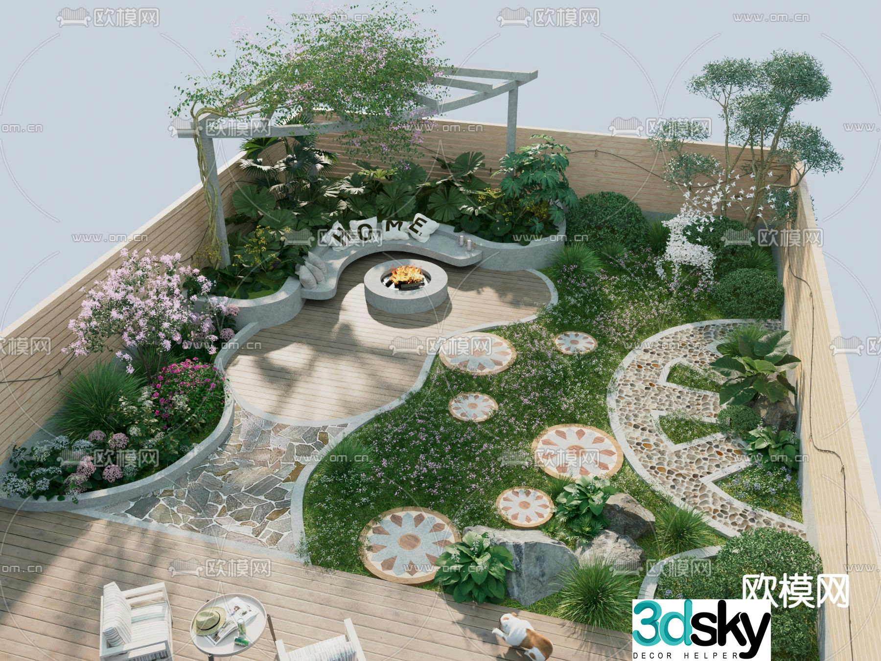 Villa courtyard garden 3d model