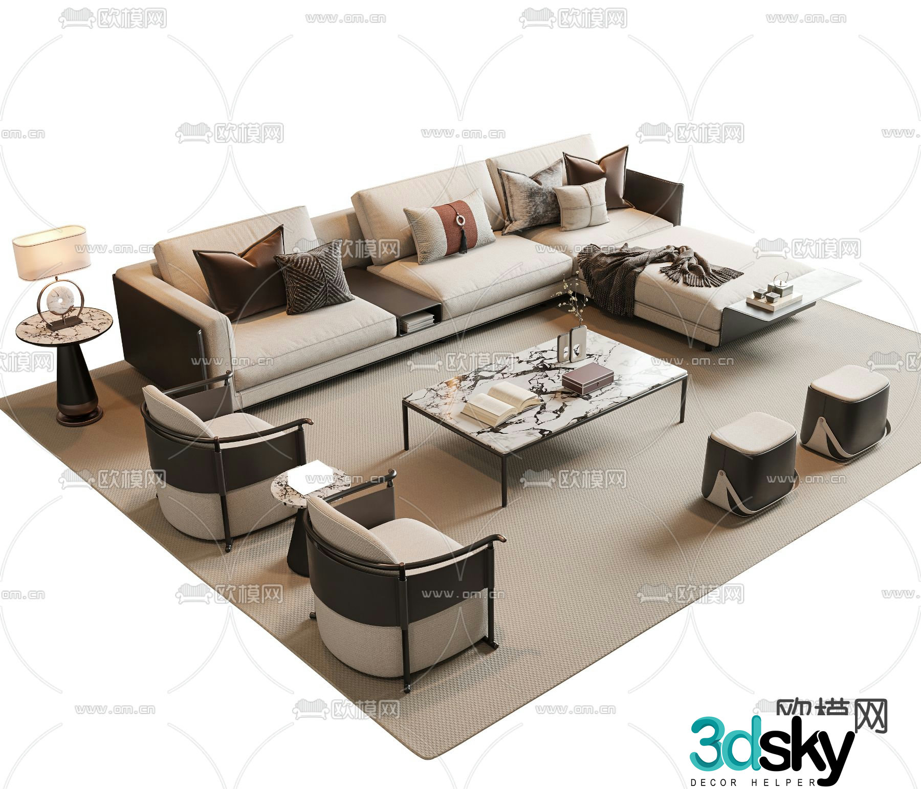 New Chinese style modular sofa corner sofa 3d model