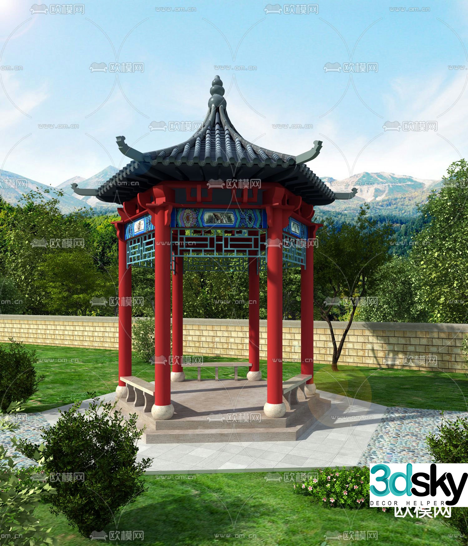 Hexagonal pavilion retro pavilion pavilion 3d model