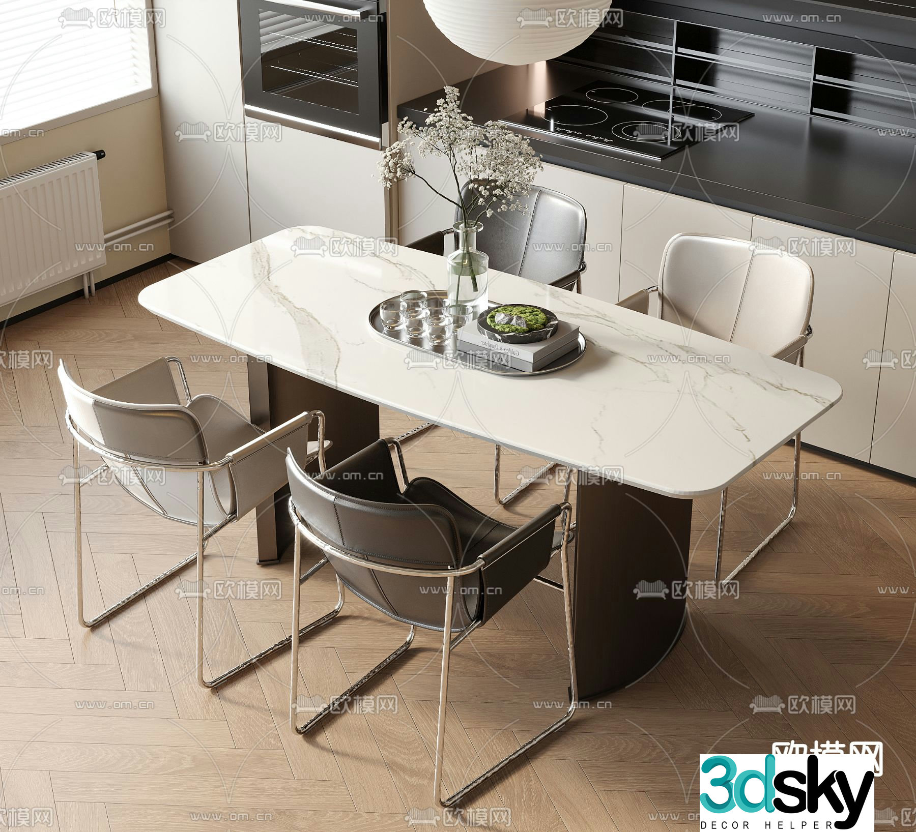 Bar dining table and chairs slate dining table 3d model