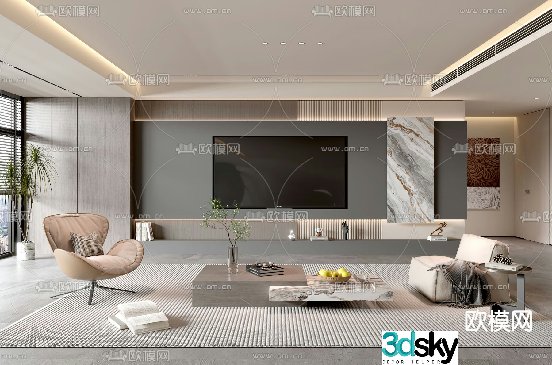 3d model of TV background wall