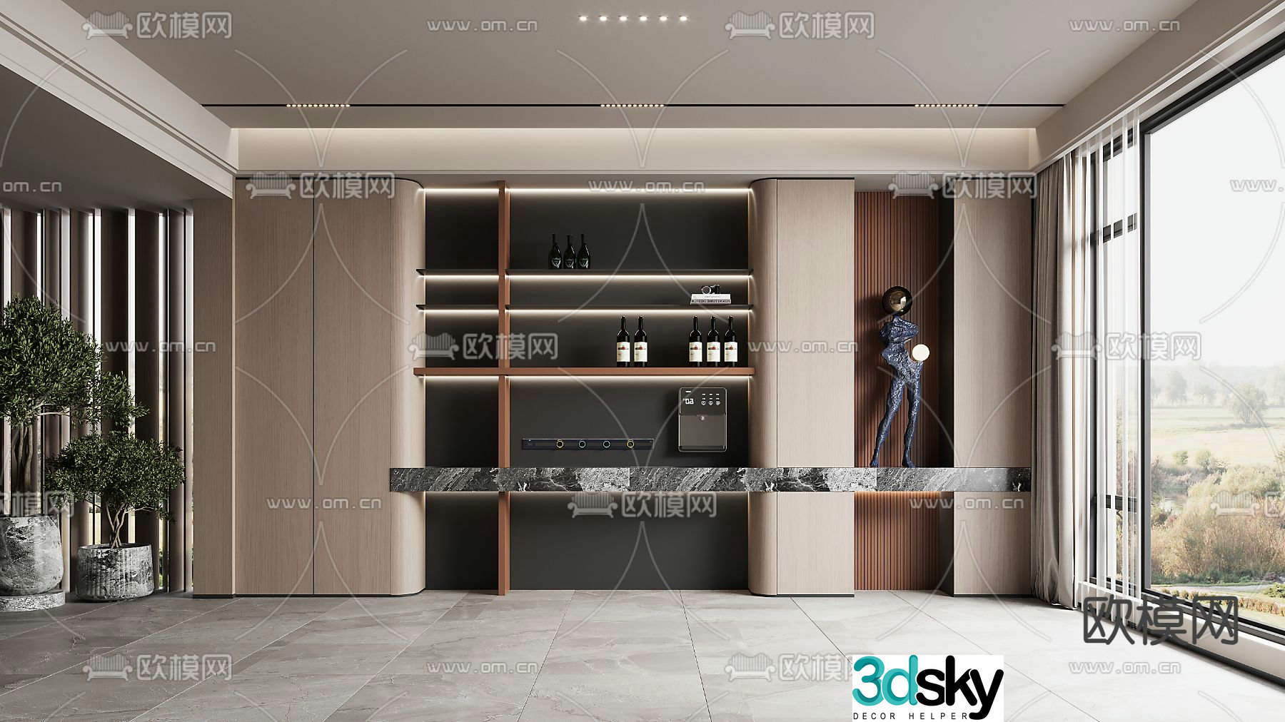 Modern wine cabinet sideboard 3D model