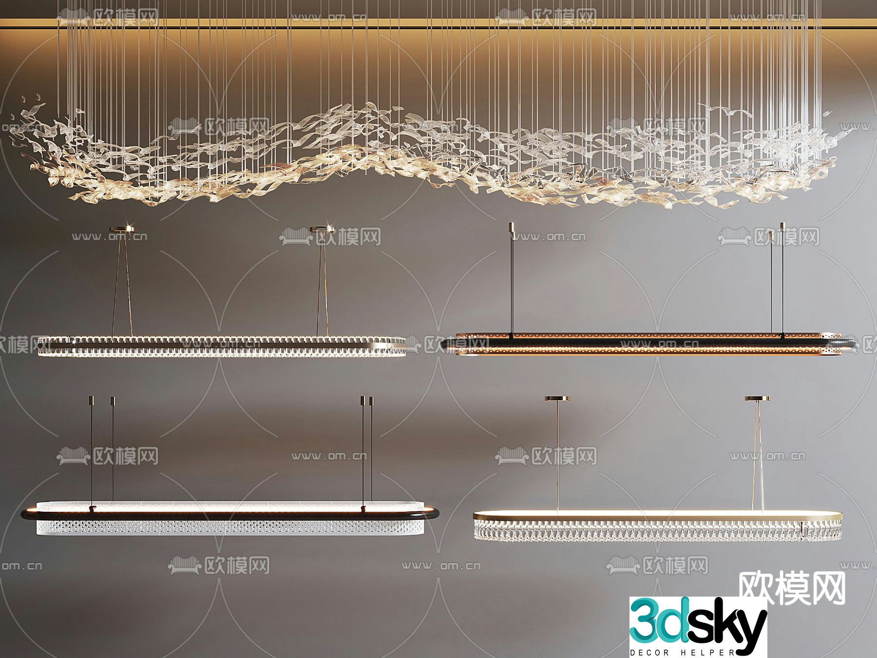 Long chandelier art chandelier 3d model