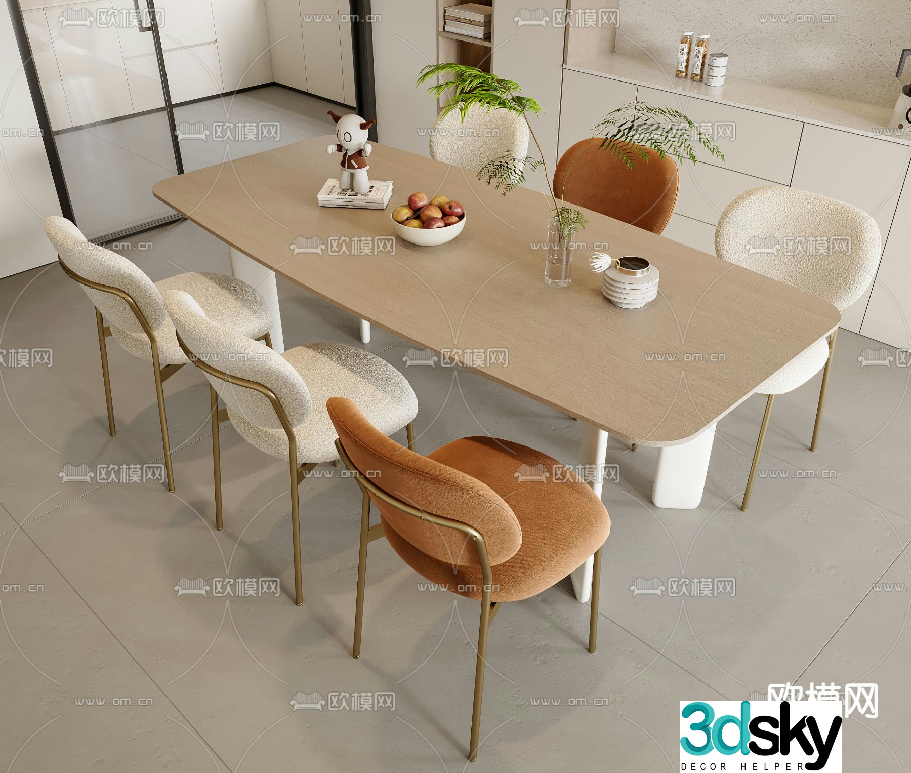 Cream style dining table and chairs 3d model