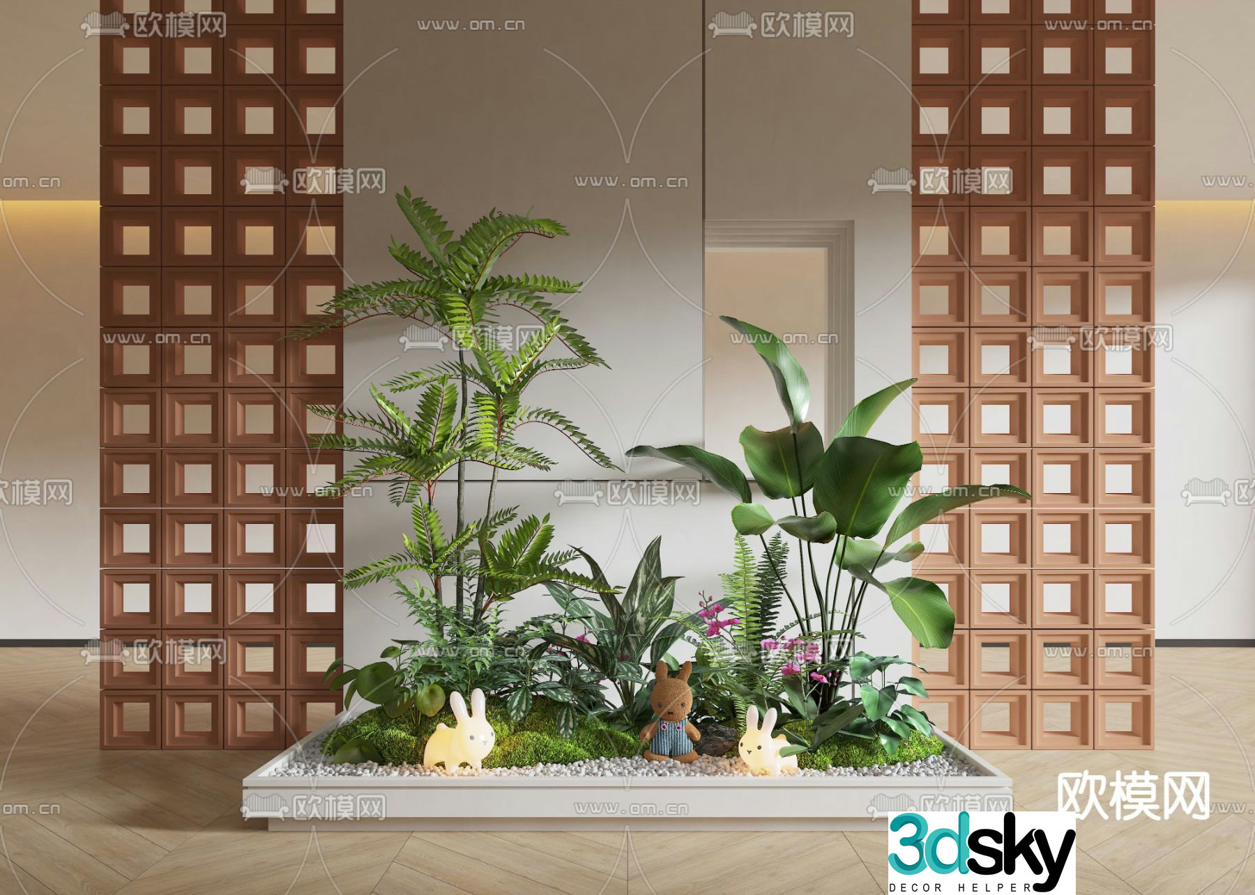Indoor landscape plant landscaping cement brick 3d model