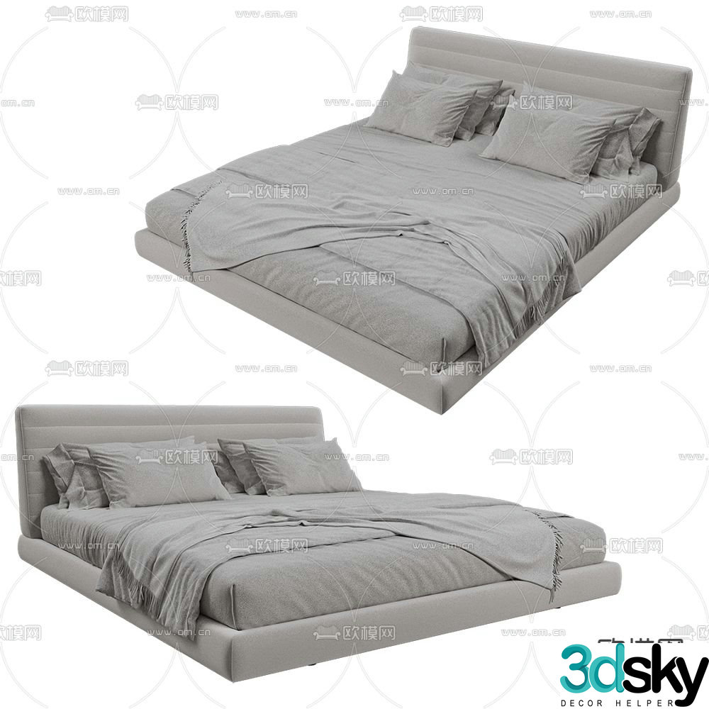 Beds one modern double bed 3d model