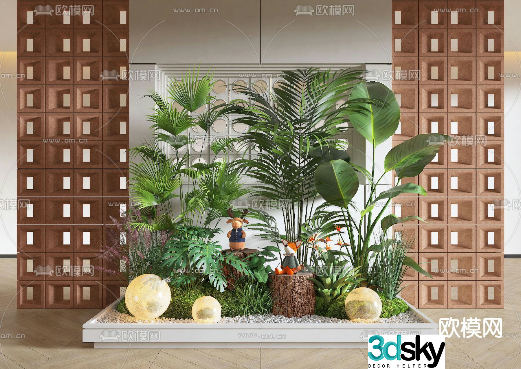 Indoor landscape plant landscaping cement brick 3d model