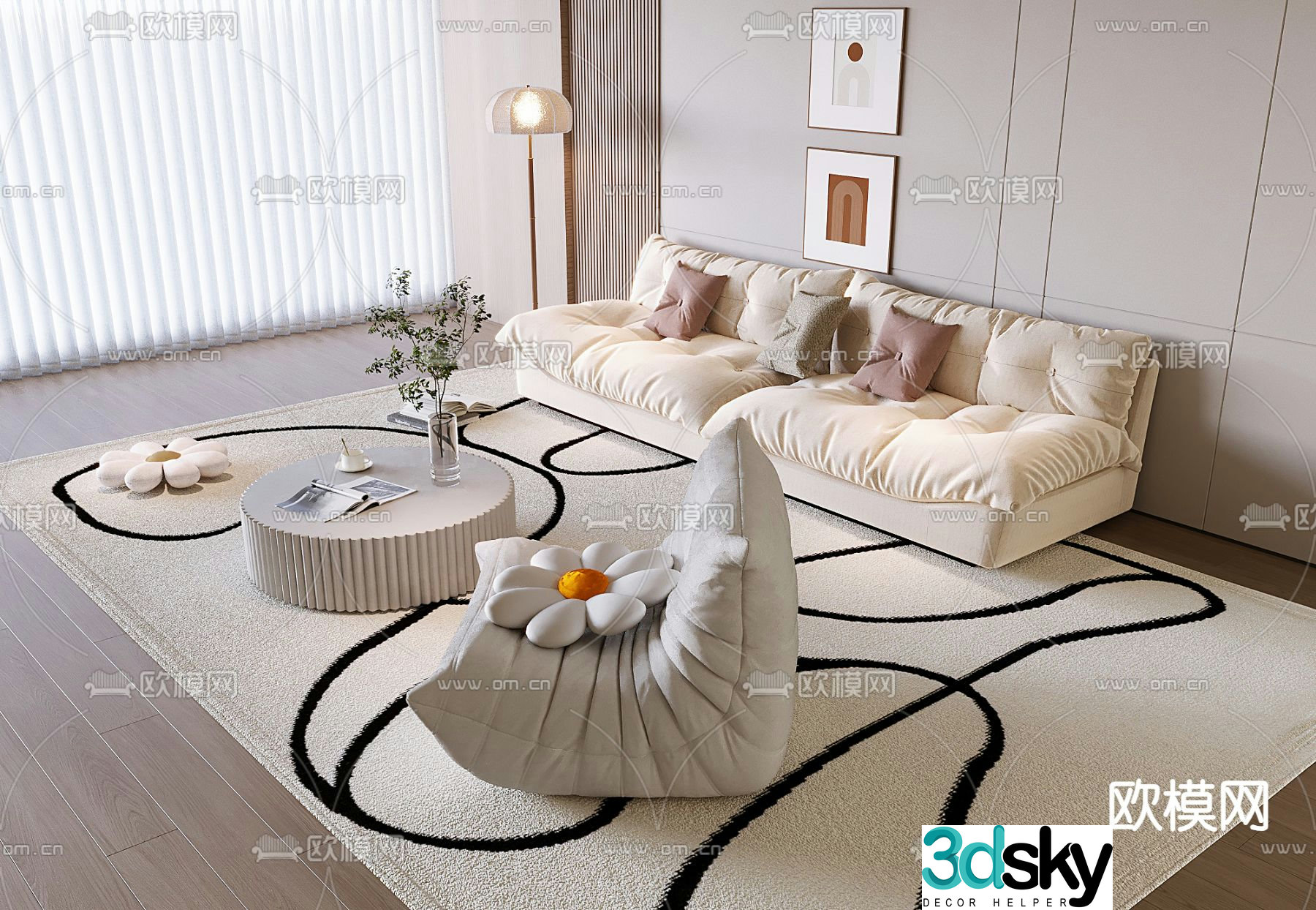 Cream style modular sofa 3d model