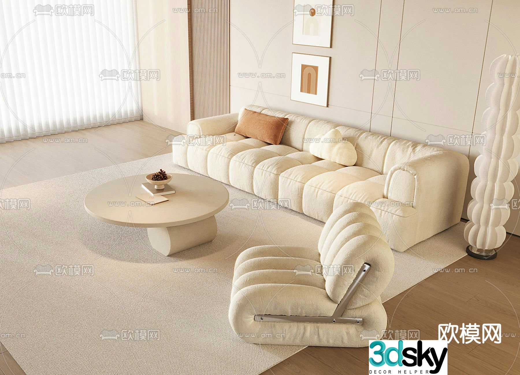 Cream style sofa 3d model
