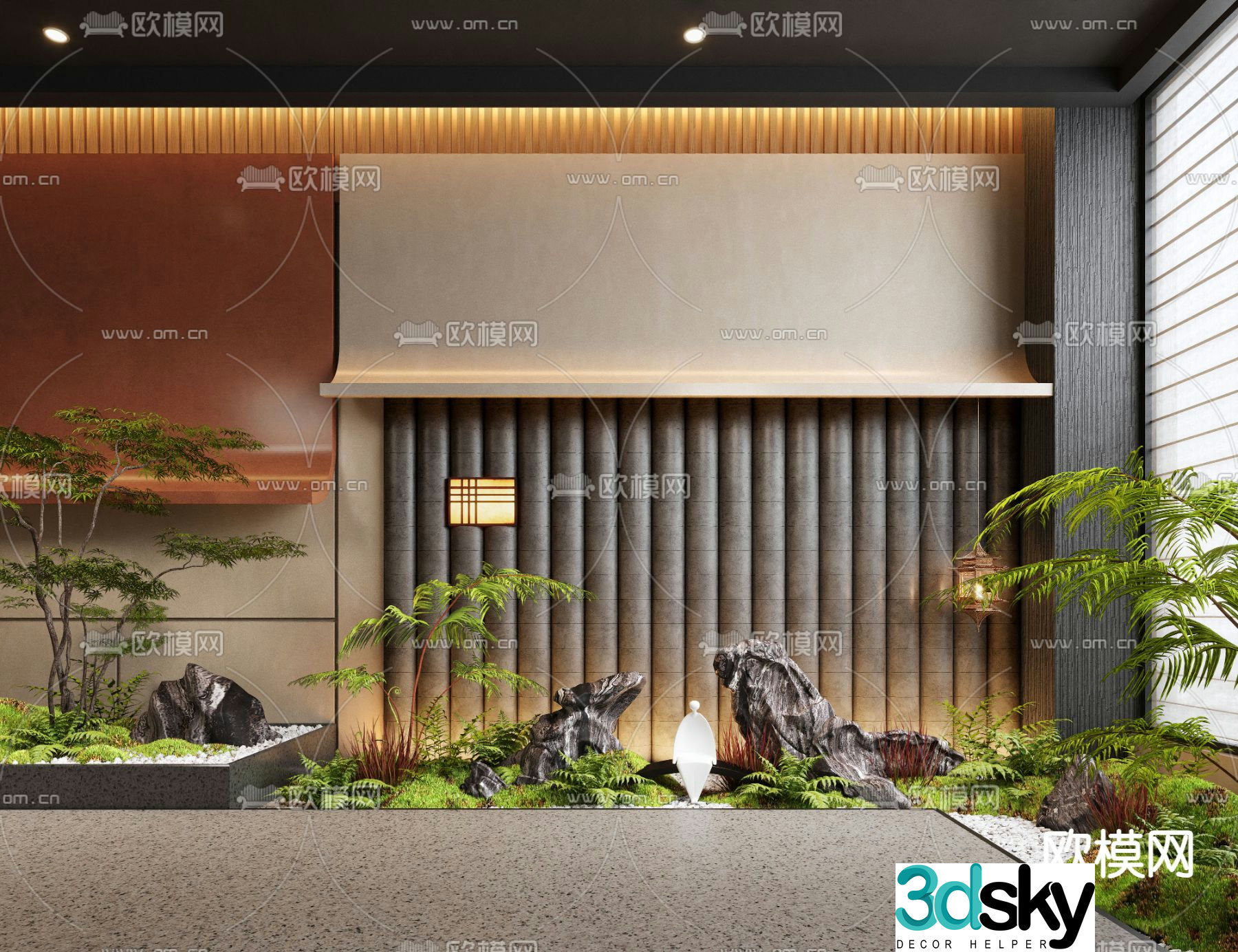 Indoor landscape plant landscaping Zen sculpture 3D model