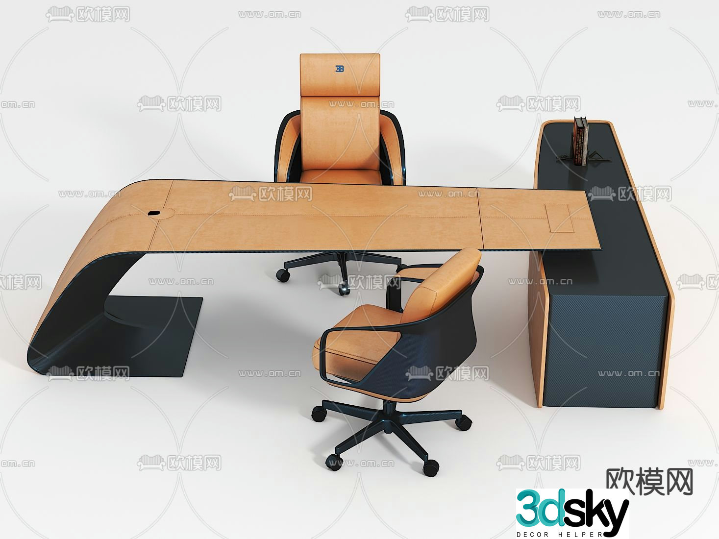 Orange desk desk office desk chair 3d model